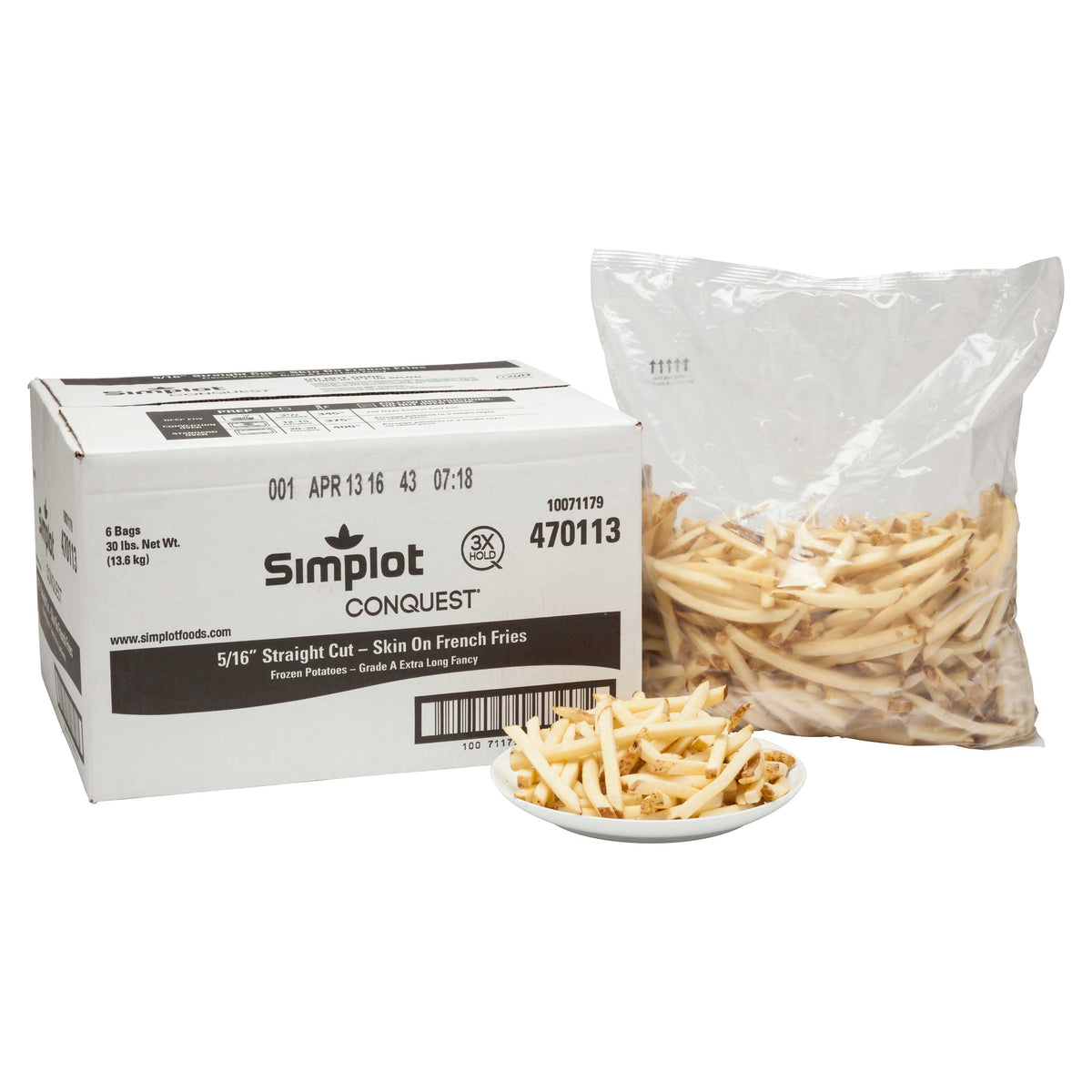 Simplot Conquest® Coated Straight Cut Fries Skin On-Box of 6-2.3 kg