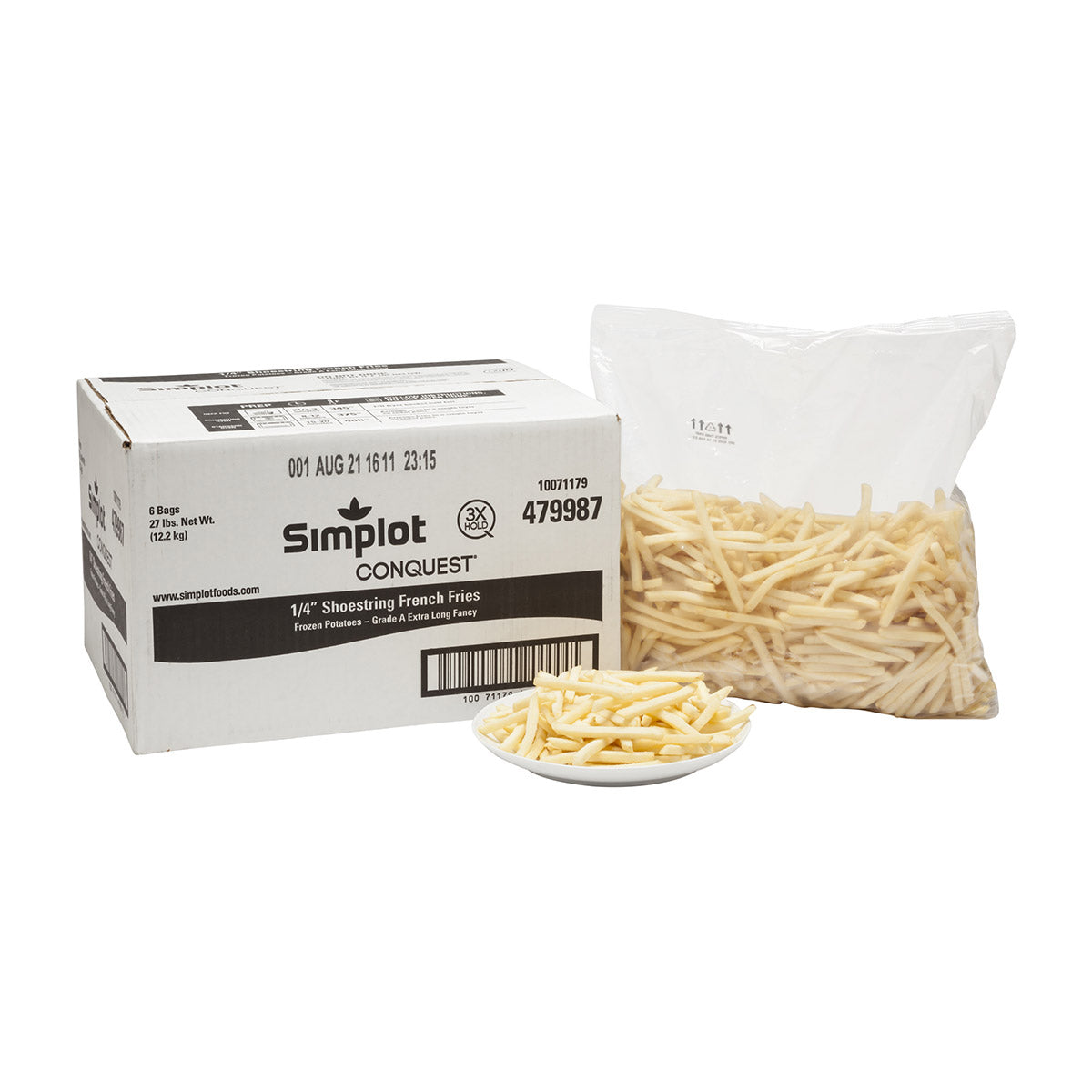 Simplot Conquest® Coated Shoestring Fries-Box of 6-2.1 kg