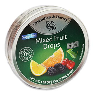 Cavendish & Harvey-Sugar Free Mixed Fruit Drops– Box Of 14 –45g