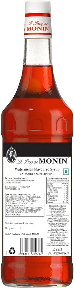 Monin Watermelon Syrup – Box Of 6 Pcs – 1 ltr