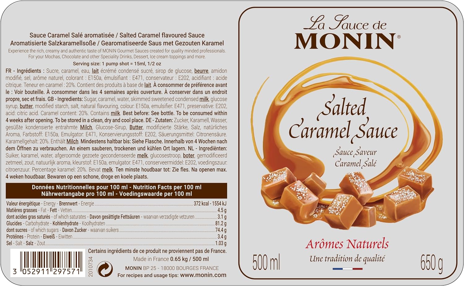 Monin Salted Caramel Sauce – Box Of 6 Pcs – 500ML