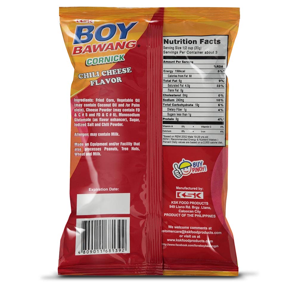 BOY BAWANG - CORNICK CHILI CHEESE FLAVOR - BOX OF 40 PIECES - 100 G