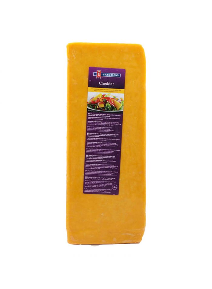 Emborg Cheddar Coloured Block F.I.D.M. 48% – Box of 8 Pieces – 2.5 Kg