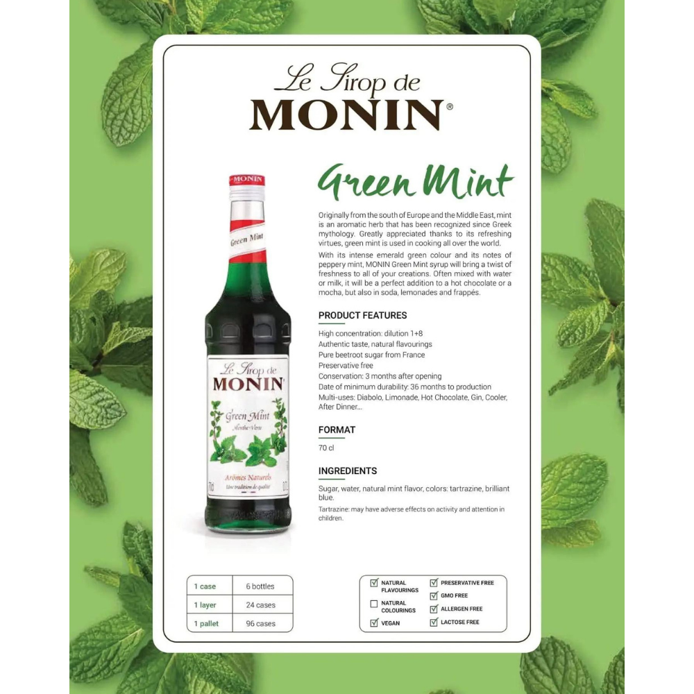 Monin Green Mint Syrup – Box Of 6 Pcs – 1 ltr