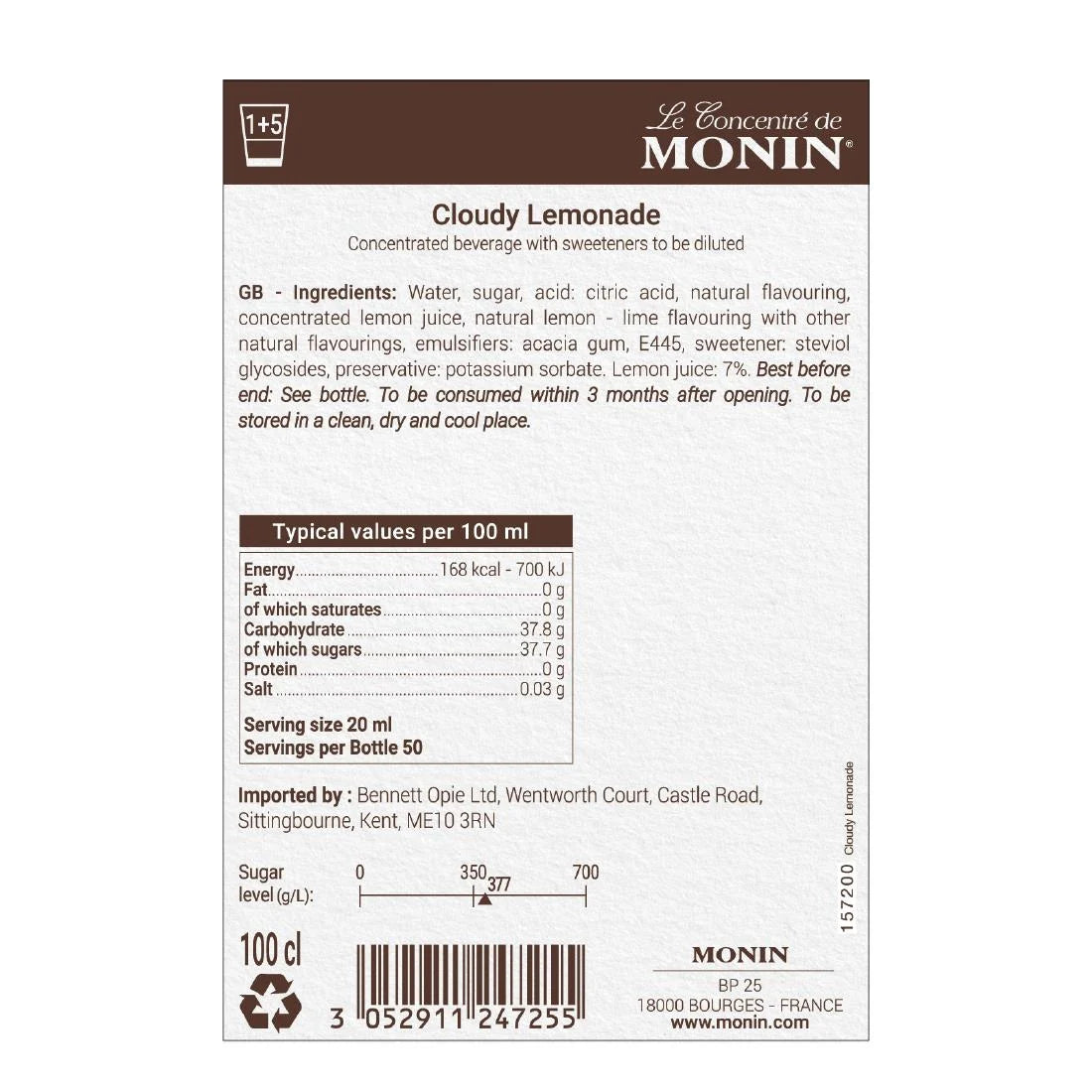 Monin CLoudy Lemonade – Box Of 6 Pcs – 1 ltr