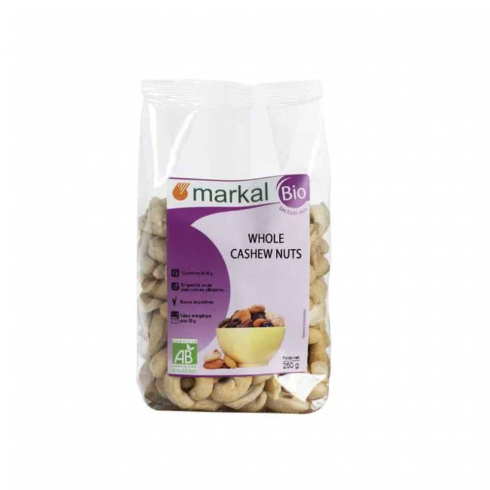 MARKAL - ORGANIC WHOLE CASHEW NUTS - 250G
