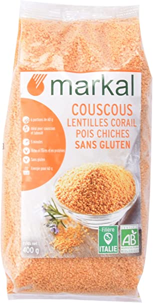 MARKAL - ORGANIC RED LENTILS CHICK PEAS COUSCOUS GLUTEN FREE - 400G